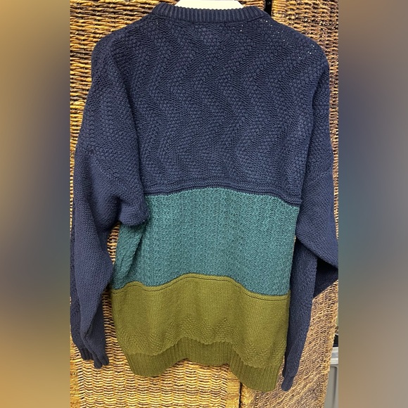 Eddie Bauer-‎ Vintage Sweater - Blue/Teal/Olive,Small hole to repair-shoulder-XL - Picture 3 of 4